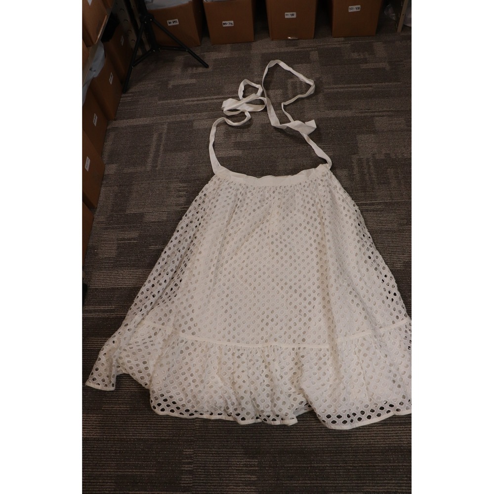 Tory Burch White Eyelet Halter Apron Skirt Ruffle Hem Size 12 37463 NWT